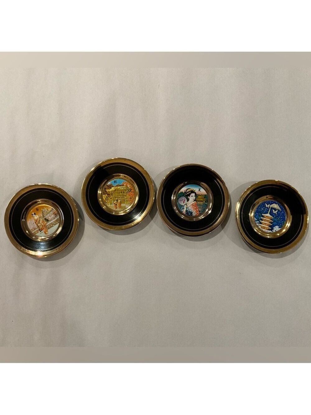 Chokin art miniature decorative plates gold gilding- set of 4 (seasons) / Japan